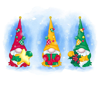 caroling gnomes, caroling, red, yellow, green, gnomes HD wallpaper