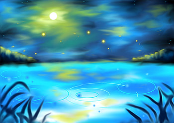 fantasy waters, landscape, blue, fantasy, yellow HD wallpaper