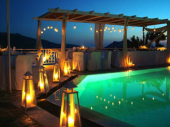romantic evening, sea, greece, amorgos, lights, romantic, evening HD wallpaper