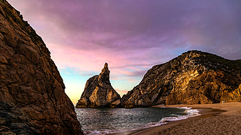 Brown Rock Formations on the Beach, nature, beach HD wallpaper