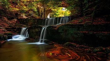 Bulgaria, Sitovsky Waterfall, river, cascades, rocks, forest, trees HD wallpaper
