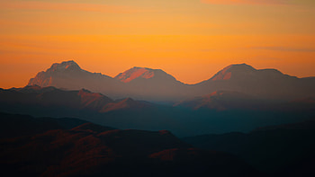 A Peaceful Mountain Morning, mountains, mountain, trees, tree, sky, clouds, nature HD wallpaper