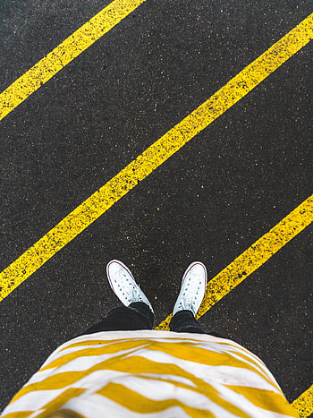 Markup, Legs, Sneakers, Asphalt, Lines, Minimalism HD phone wallpaper