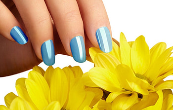 blue, flowers, nails, yellow HD wallpaper