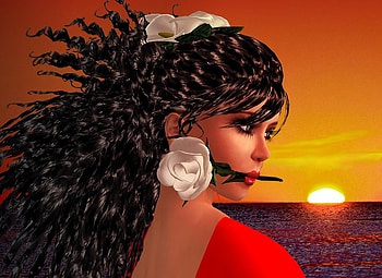 Rose, lady, abstract, fantasy, sky, water HD wallpaper