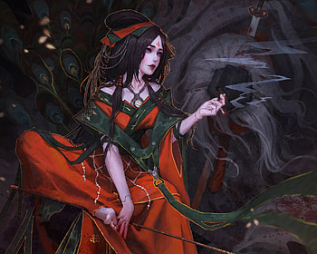 Fantasy girl, black, frumusete, art, girl, dark, fantasy, red, luminos, milo HD wallpaper