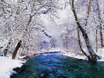Winter river, winter, blue, river, white, frozen, cnow, trees, nature HD wallpaper