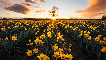 Daffodil field, Landscapes, Yellow flowers HD wallpaper