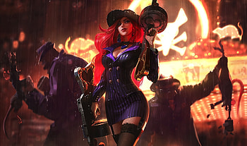 Miss fortune, league of legends, guns, rain HD wallpaper