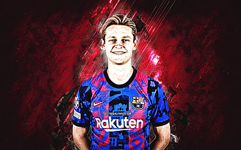 Frenkie de Jong, FC Barcelona, portrait, La Liga, Spain, burgundy stone background, grunge art, football HD wallpaper