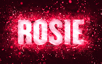 Happy Birtay Rosie, , pink neon lights, Rosie name, creative, Rosie Happy Birtay, Rosie Birtay, popular american female names, with Rosie name, Rosie HD wallpaper