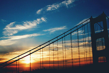 Sunset, Sky, Clouds, Dark, Bridge HD wallpaper
