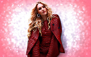 Candice Swanepoel, white, by cehenot, model, blonde, glitter, girl, woman, pink, red HD wallpaper