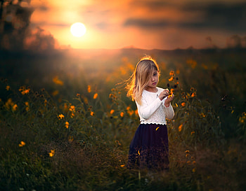Cute Child Girl With Flowers Outdoors, little-girl, cute, children, flowers HD wallpaper