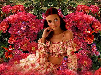 Cinco De Mayo Roses, bold, hummers, girl, humming birds, colorful, vibrant, butterflies, vivid, green, red, bright HD wallpaper