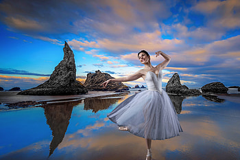 Ballerina~ Rosana, model, coastline, ballerina, brunette, usa HD wallpaper