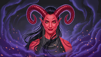 Infernal Elegance — Tiefling, Demon, Female, Horns, Portrait HD wallpaper