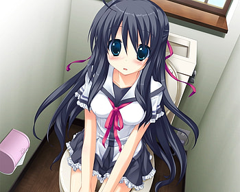 Bathroom, game cg, school uniform, long hair, black ahir HD wallpaper