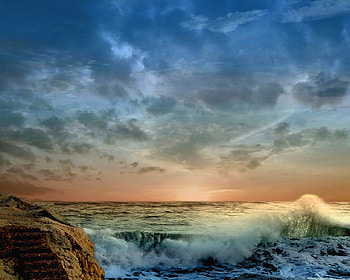 Just Before The Storm, waves, rocks, ocean, sunset HD wallpaper