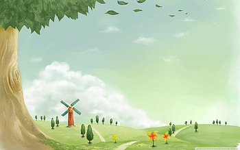 Digital art6, windmill, drawing, paint, grass, tree HD wallpaper