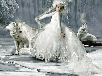 Winter Love, abstract, wolves, fantasy, animals, snow, girl HD wallpaper