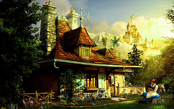 FANTASY LAND, garden, castle, house, character HD wallpaper