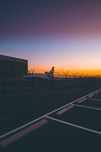Sunset, Miscellanea, Miscellaneous, Plane, Airplane, Airport, Runway HD phone wallpaper