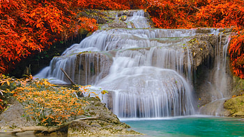 Autumn Waterfall, autumn, waterfalls, water, rocks, forest HD wallpaper