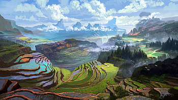 Rice Terrace , artist, artwork, digital-art HD wallpaper