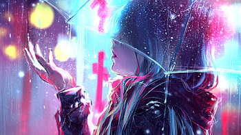 Raining Anime Girl Blur Lights , anime-girl, anime, rain, artist, artwork, digital-art, artstation HD wallpaper
