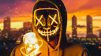 Neon Mask Guy With Light Cube, artist, neon, mask HD wallpaper