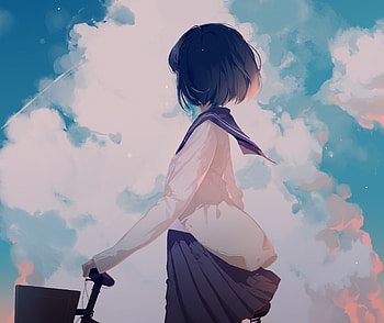 Anime girl, original, outdoor, clouds HD wallpaper