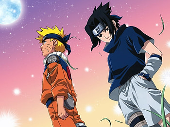 Naruto and Sasuke, sasuke, full moon, naruto, bond HD wallpaper