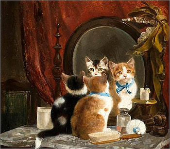 Frank Paton. Twice the beauty! (DETAIL), animal, kitten, mirror, at, painting, frank paton, cat HD wallpaper
