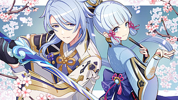 Blue Hair Kamisato Ayaka Kamisato Ayato Genshin Impact HD wallpaper