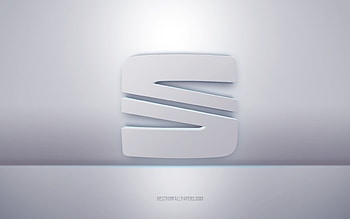 Seat 3d white logo, gray background, Seat logo, creative 3d art, Seat, 3d emblem HD wallpaper