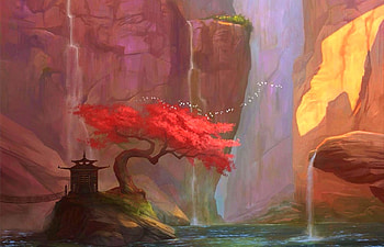 ✿⊱•╮The Canyon of Autumn╭•⊰✿, paintings, waterfalls, lovely still life, tree, love four seasons, lakes, autumn, draw and paint, nature, mountains, fall season HD wallpaper