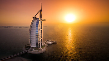 Building, Dubai, , Burj Al Arab, Sea, Sunset, United Arab Emirates HD wallpaper