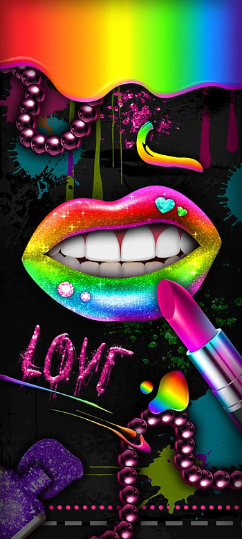Glitter love Lips, jaw, magenta, colorful HD phone wallpaper