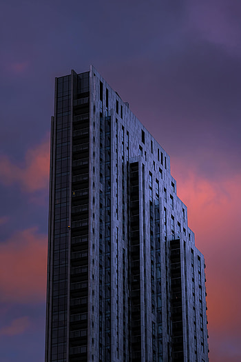 Architecture, Violet, Skyscraper, Building, Miscellanea, Miscellaneous, Purple HD phone wallpaper