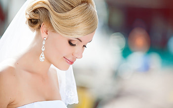 Beauty Bride, blonde, hair-style, smile, happyness, beauty, make up, wedding, closed eyes, hope, joy, bride HD wallpaper