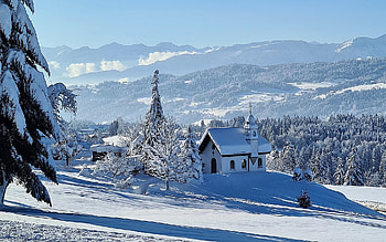 Church in Germany, winter, Alps, Germany, church HD wallpaper