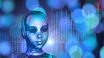 3D, Metal, Robot, Cyborg, Face, Binary Code HD wallpaper