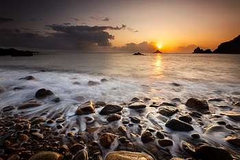Sea, Nature, Sunset, Stones, Pebble, Horizon HD wallpaper