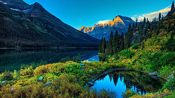 Nature, Rivers, Trees, Grass, Mountains HD wallpaper