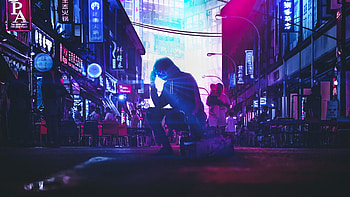 Alone In The Street, neon, mask, artist, artwork, digital-art, manipulation HD wallpaper
