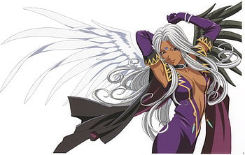 Urd, wings, aah megami sama, white background, ah my goddess, gloves, angel, long hair, purple eyes, anime, cape, white hair, female HD wallpaper