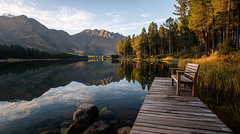 Nature, Bench, Dock, Lake HD wallpaper