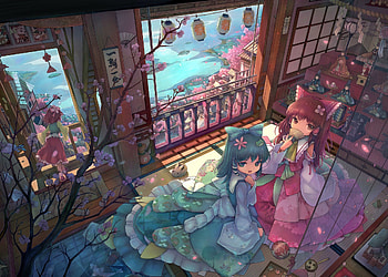 Festival, cute, long hair, dress, dolls, holiday, petals, flower, kid, cherry blossom, female, blossom, japanese, sweet, children, room, ribbon, japan, girl, anime girl, anime, sakura, sakura blossom, lantern HD wallpaper
