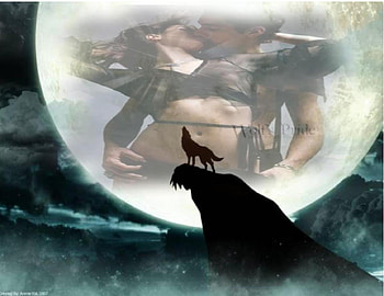 full moon passion, couple, wolf, moon HD wallpaper